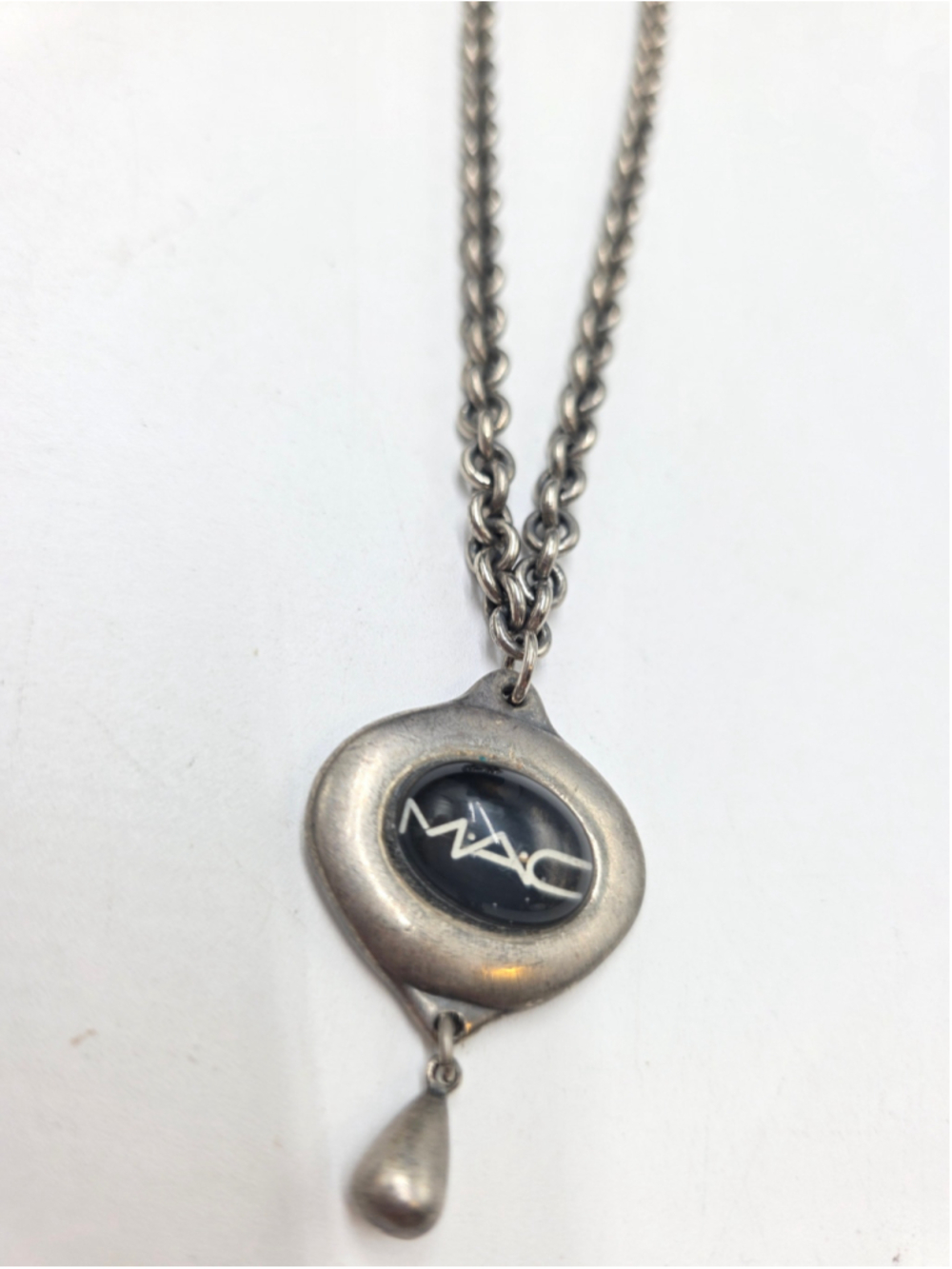 Vintage MAC Cosmetics Logo Pendant Necklace – Pewter Tone Chain–Y2K Collectible - Picture 3 of 7
